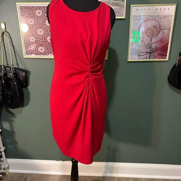 Tahari Dresses & Skirts - SOLD Tahari Red Asymmetrical Ruched Sheath Dress 6P